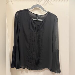 White House Black Market Black Pleated Blouse